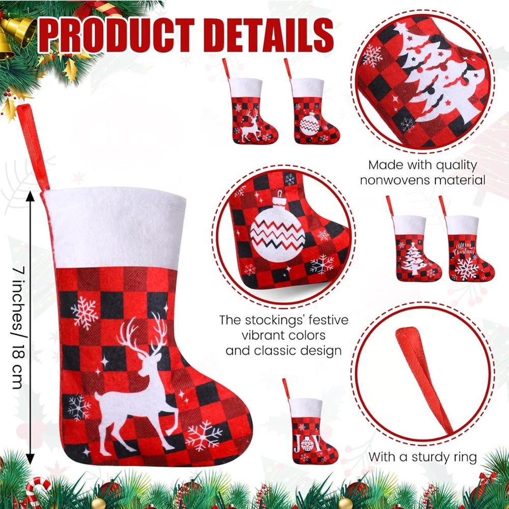 🎄🎁 Buffalo Plaid Christmas Stocking Set “Green MC/Red Tree“ - Picture 3 of 5